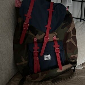 Herschel Supply Company Camo and Navy Backpack with Red Straps
